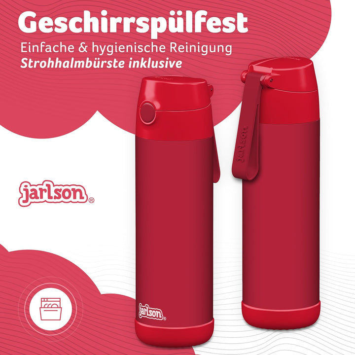 JARLSON® Trinkflasche Kinder Edelstahl "CHARLI" mit Strohhalm - Thermosflasche 350ml - TÜV geprüft -