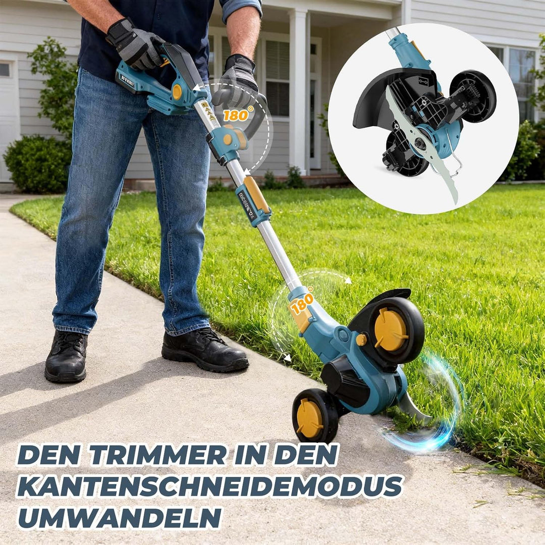 Akku Rasentrimmer für Makita-Akkus, Rasentrimmer mit Unkrautbürste | 2 x 4.0Ah Akku, 4 Klingentypen,