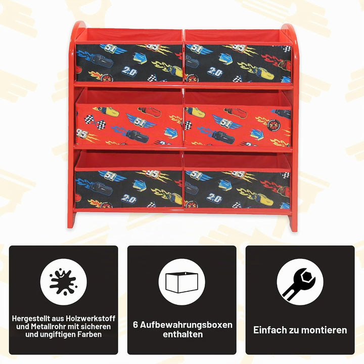 Disney Lightning McQueen Cars Aufbewahrungseinheit mit 6 Aufbewahrungsboxen für Kinder, Mehrfarbig L