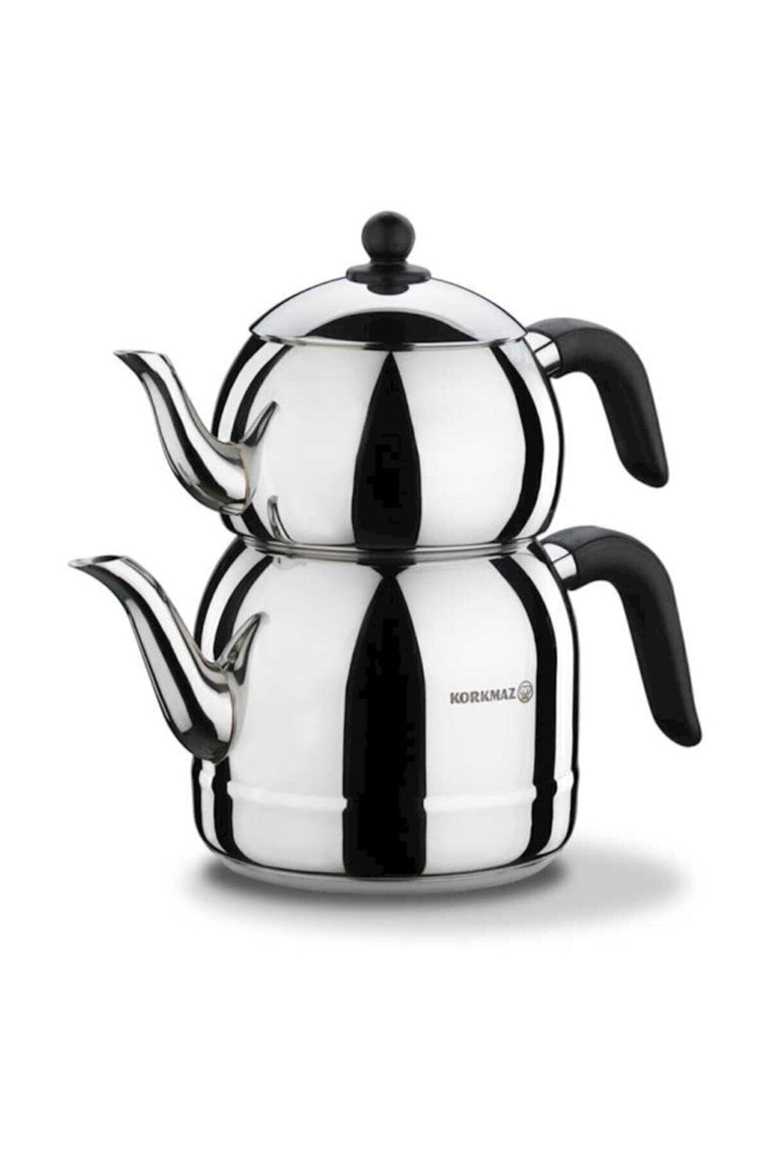 Korkmaz A 194 Retro Schwarz Teekanne Caydanlik 18/10 Rostfrei Induktion Geeignet