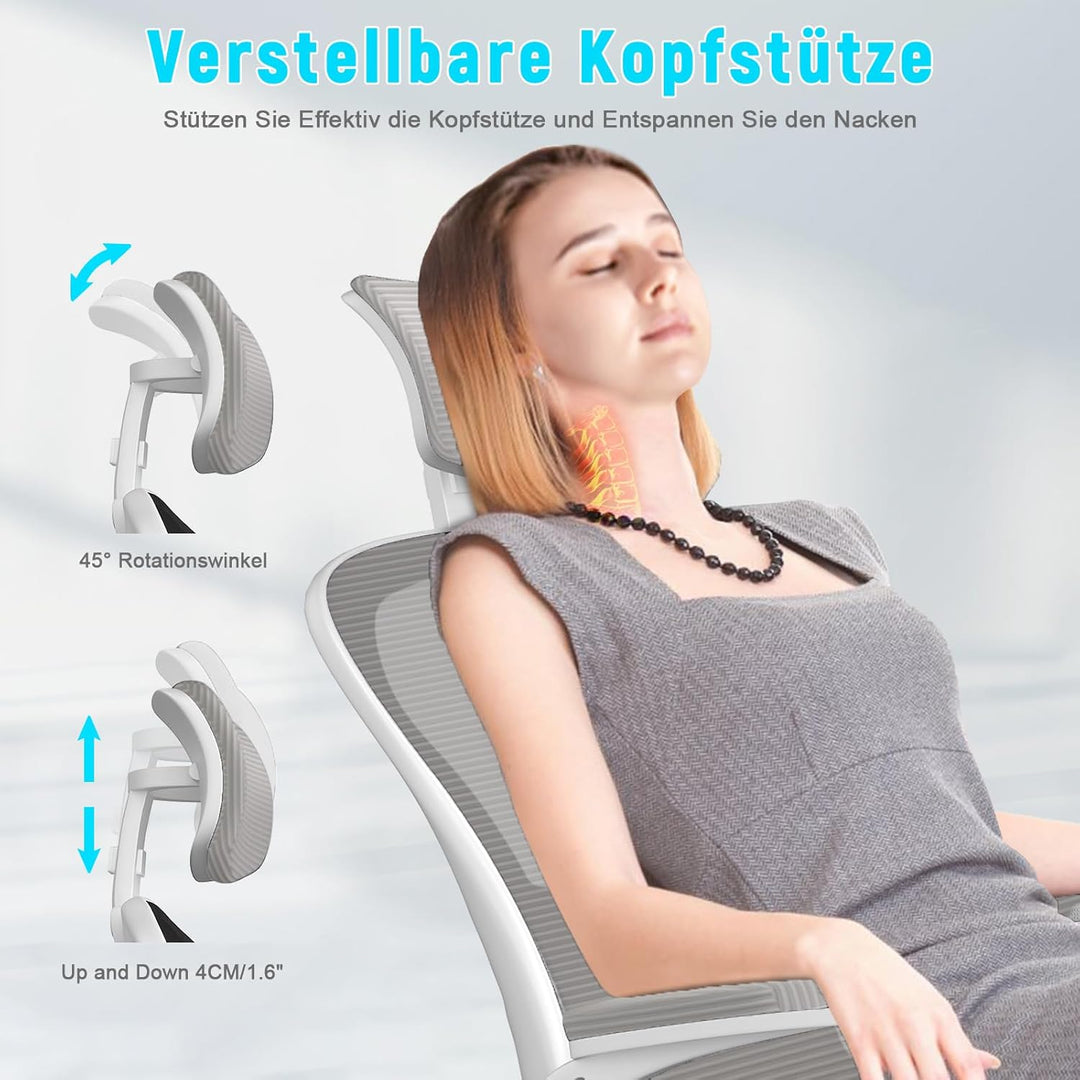 naspaluro Ergonomischer Bürostuhl mit Atmungsaktiver Netzbespannung, Schreibtischstuhl mit Verstellb