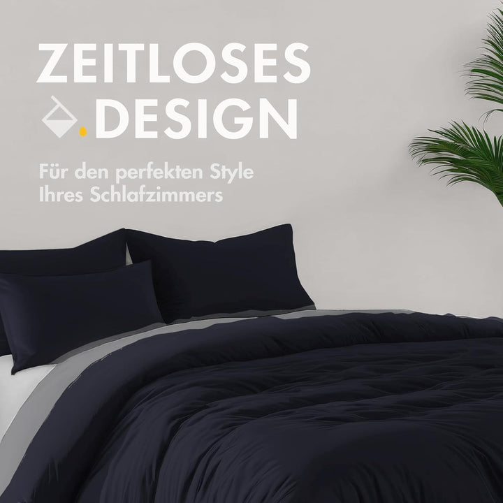 Sleeptime 100% Baumwolle Bettwäsche 135cm x 200cm 4teilig Navy Blau - weich &amp; bügelfrei Bettbezüge m