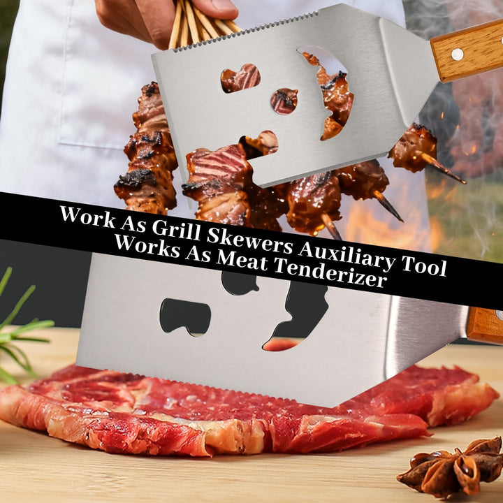 BBQ Grillwerkzeug-Set, 17 Zoll Edelstahl-Wender mit Flaschenöffner, Holzgriff BBQ-Zubehör für das Gr