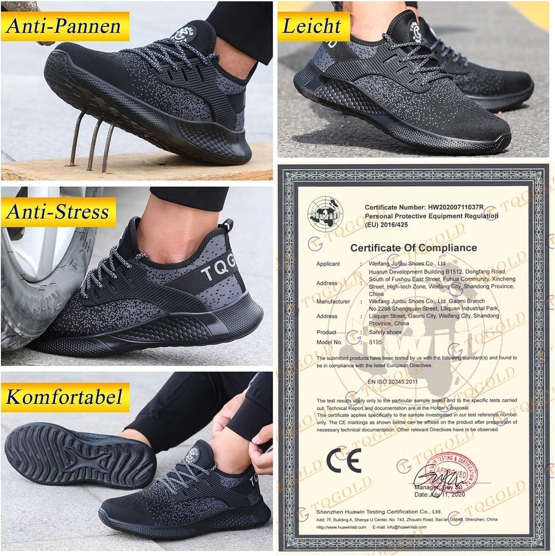 AONETIGER Sicherheitsschuhe Herren Damen Leicht Arbeitsschuhe Stahlkappe Sportlich Schutzschuhe Atmu