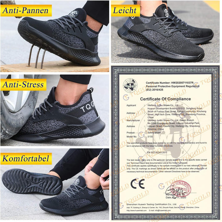 AONETIGER Sicherheitsschuhe Herren Damen Leicht Arbeitsschuhe Stahlkappe Sportlich Schutzschuhe Atmu