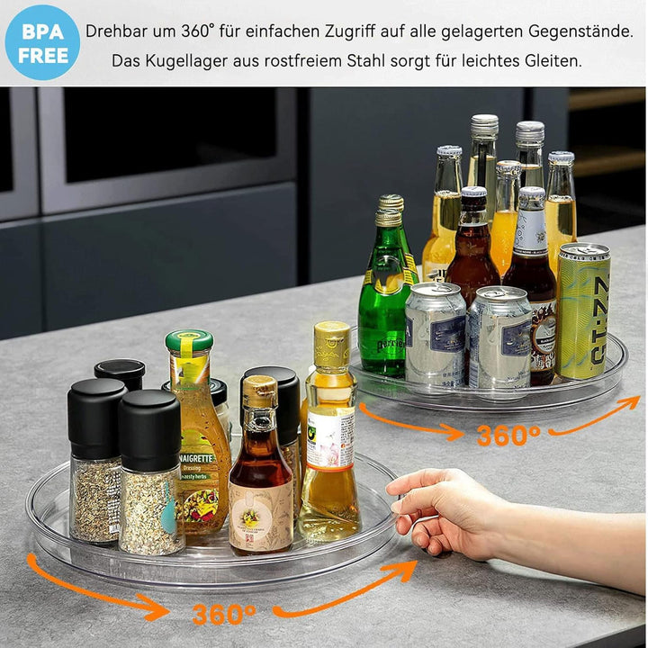 ERBO 2 Stück Drehteller Organizer, Küchen Kühlschrank Organizer, 360° Kühlschrank Drehplatte Gewürzh