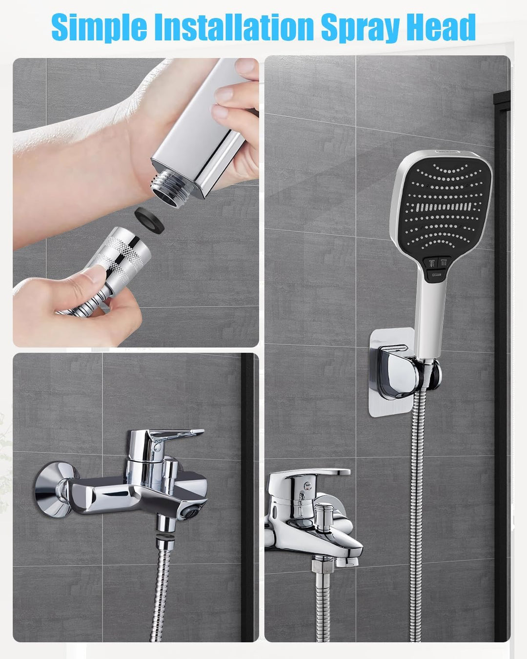 Duschkopf mit Hohem Wasserdruck, Handbrause Dusche mit 8 Strahlarten, 26.5 * 12cm Handbrause Duschko