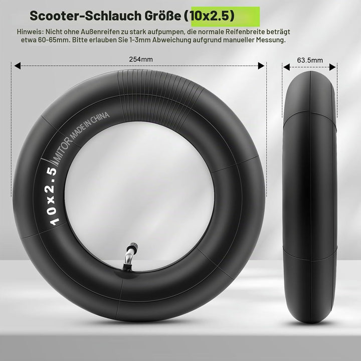 E Scooter Schlauch 10x2.50 mit Reifenmontierhebel, Haltbarem 60/70-6.5 Schlauch Verdickter für Nineb