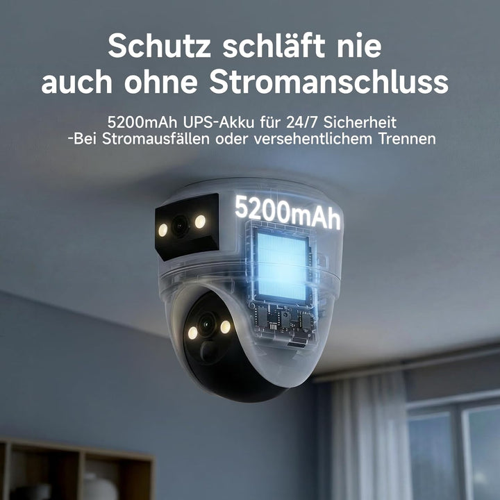 VSTARCAM 2K Doppelobjektiv Überwachungskamera Innen Akku, Kostenloser Cloud-Speicher, Deckenmontage,