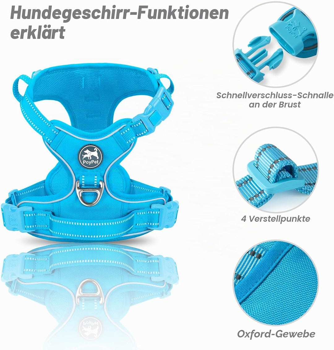 PoyPet Keine Pull Hundegeschirr, Reflektierendes Hundegeschirr für Hunde ohne Choke, Verstellbare, w