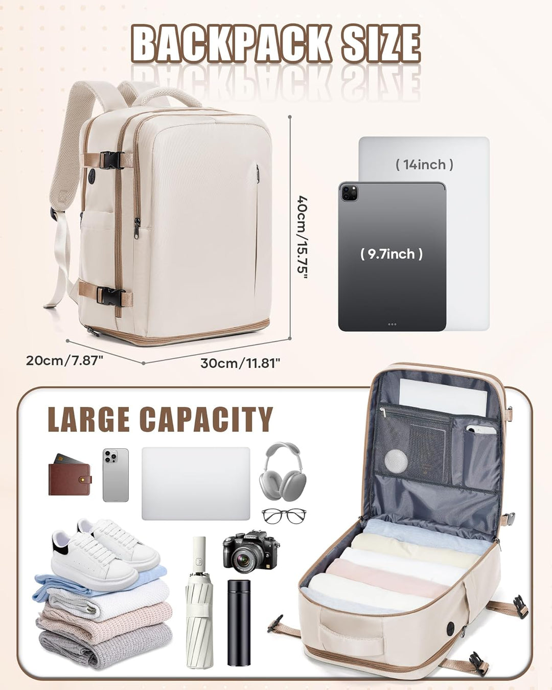 SZLX Rucksack 40x30x20 Wizz air Handgepäck Rucksack für Ryanair Vakuum Reiserucksack Flugzeug Easyje
