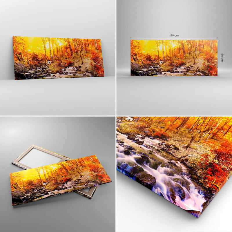 Wandbilder Dekoration Wohnzimmer Berge Bach Wasser Panorama Bilder auf Leinwand 120x50cm Leinwandbil