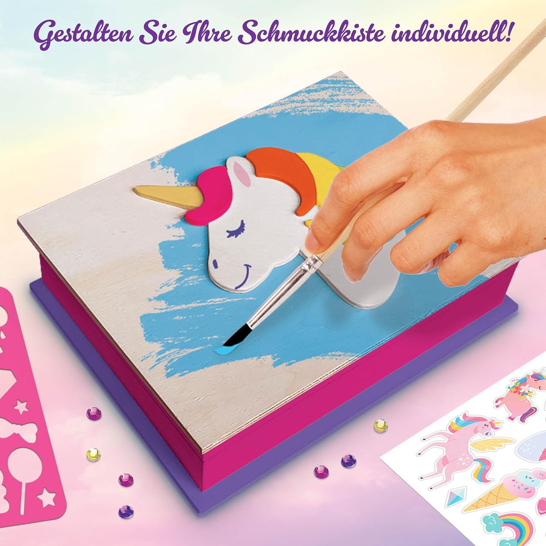 Grafix Einhorn-Schmuckkästchen zum selber basteln – DIY-Schmuckkästchen aus Holz – Kinder-Bastelset