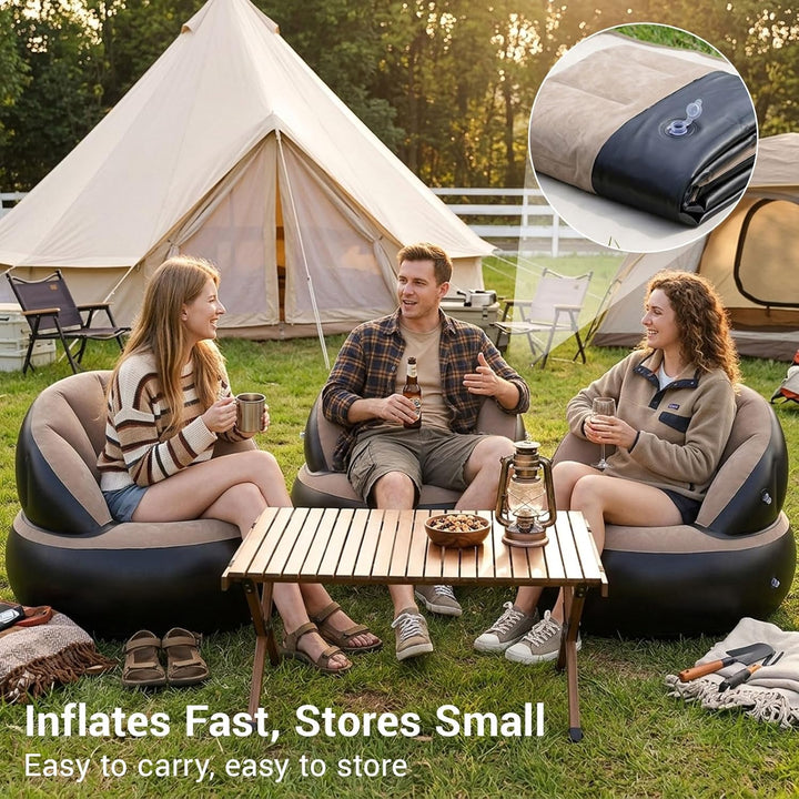 Sitzsack Aufblasbar Luftsofa Couch - Aufblasbares Sofa mit Fusspumpe Beflockt - Camping Sofa Aufblas
