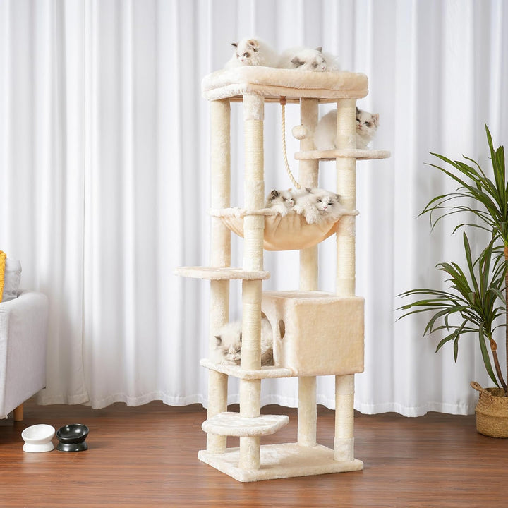 Heybly Kratzbaum, mit Decken, für grosse Katze, Katzenbaum, grosse Plattformen, Höhle, 50 x 50 x 153
