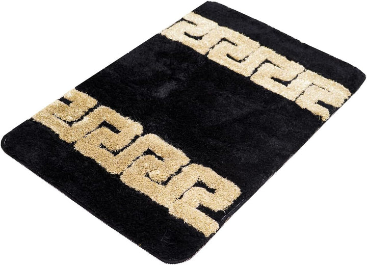 Luxus Badematte Badezimmerteppich Duschmatte Badvorleger in schwarz gold griechisches Mäander Muster