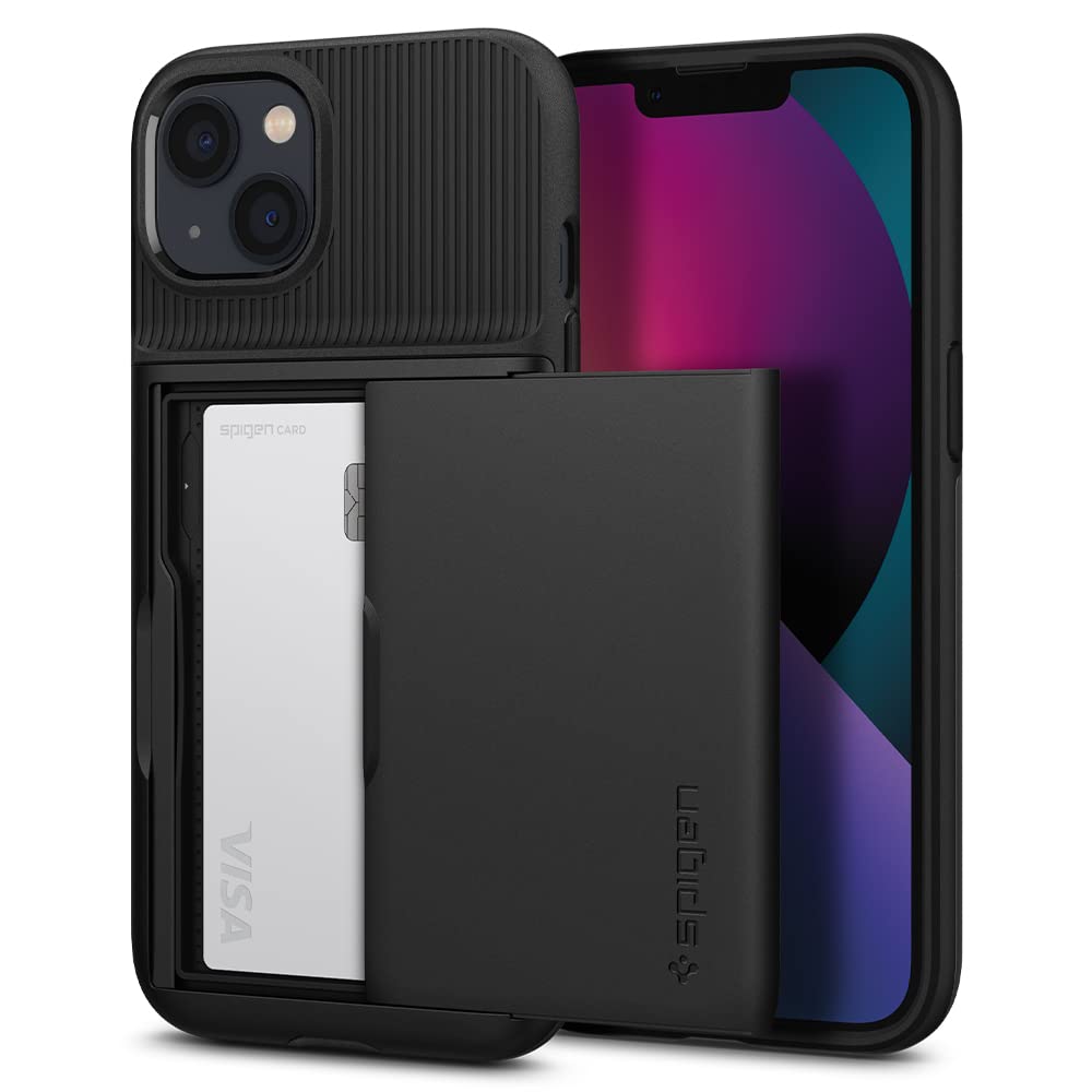 Spigen Slim Armor CS Hülle Kompatibel mit iPhone 13 Kartenfach -Schwarz, Schwarz
