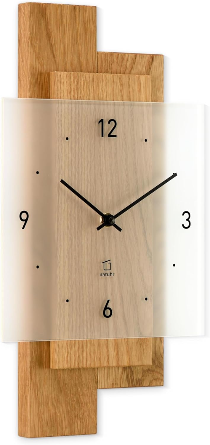 Natuhr Wanduhr Holz Eichwald Modern geräuscharm Eiche Mineralglas U.T.S. Uhrwerk (Eiche geölt, Quarz