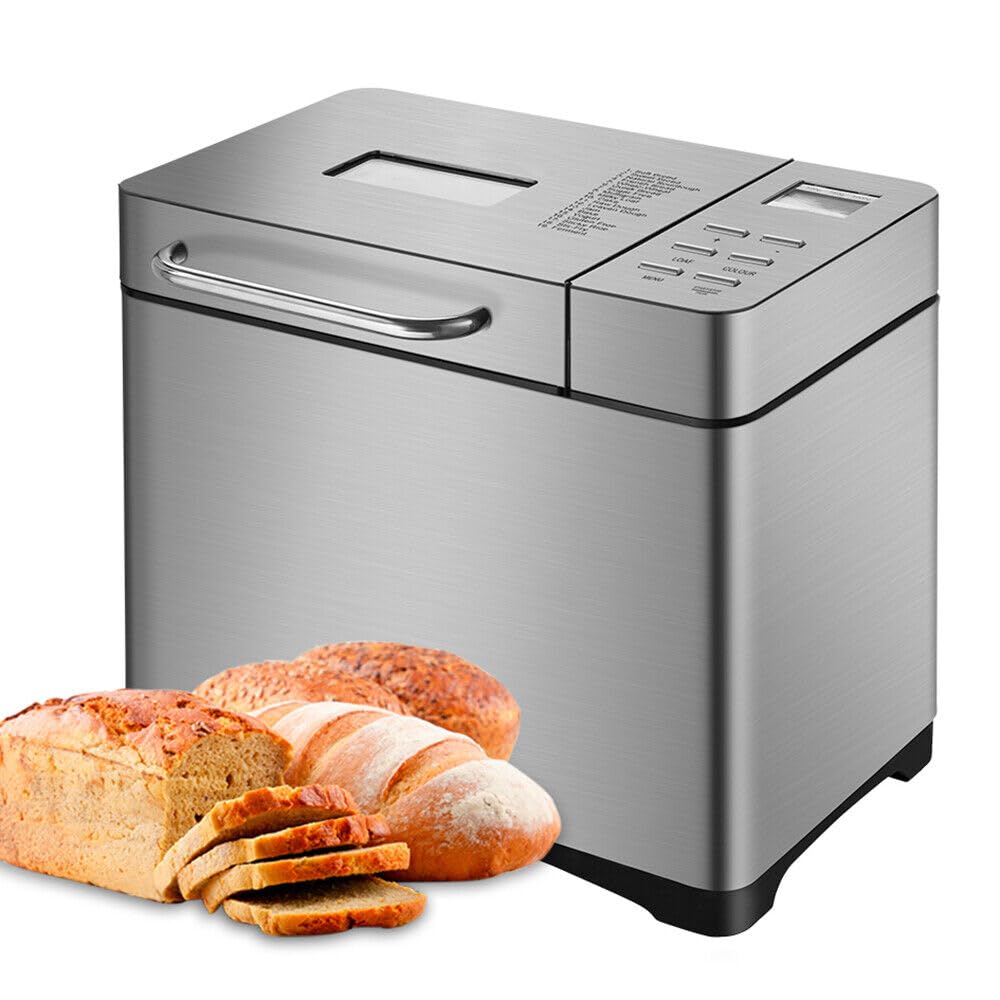 Brotbackautomat, 650 Watt Edelstahl Brotbackmaschine, Vollautomatischer Brotbackautomat 19 Programme