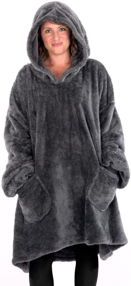 Snug Rug Schiefergrau Tragbare Decke Hoodie – Decke mit Ärmel Sherpa Fleece Erwachsene Pullover Kapu