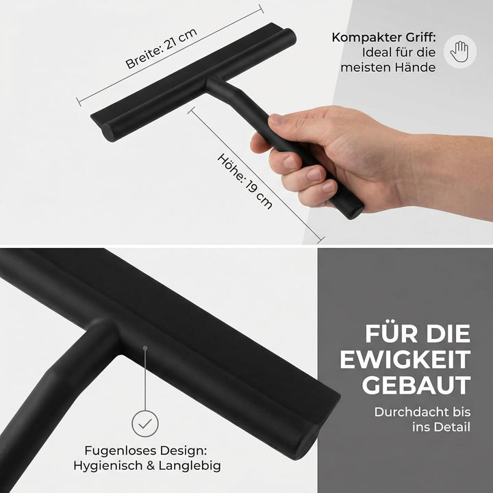 WISCHMA [Das Original] Duschabzieher schwarz Silikon − Abzieher Dusche mit Halterung ohne Bohren − G
