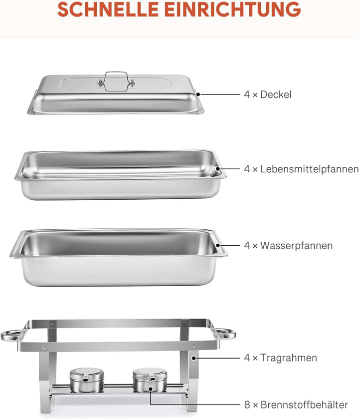 Wilprep Chafing Dish Edelstahl Buffet-Set Warmhaltebehälter Speisenwärmer Wärmebehälter Rechaud für