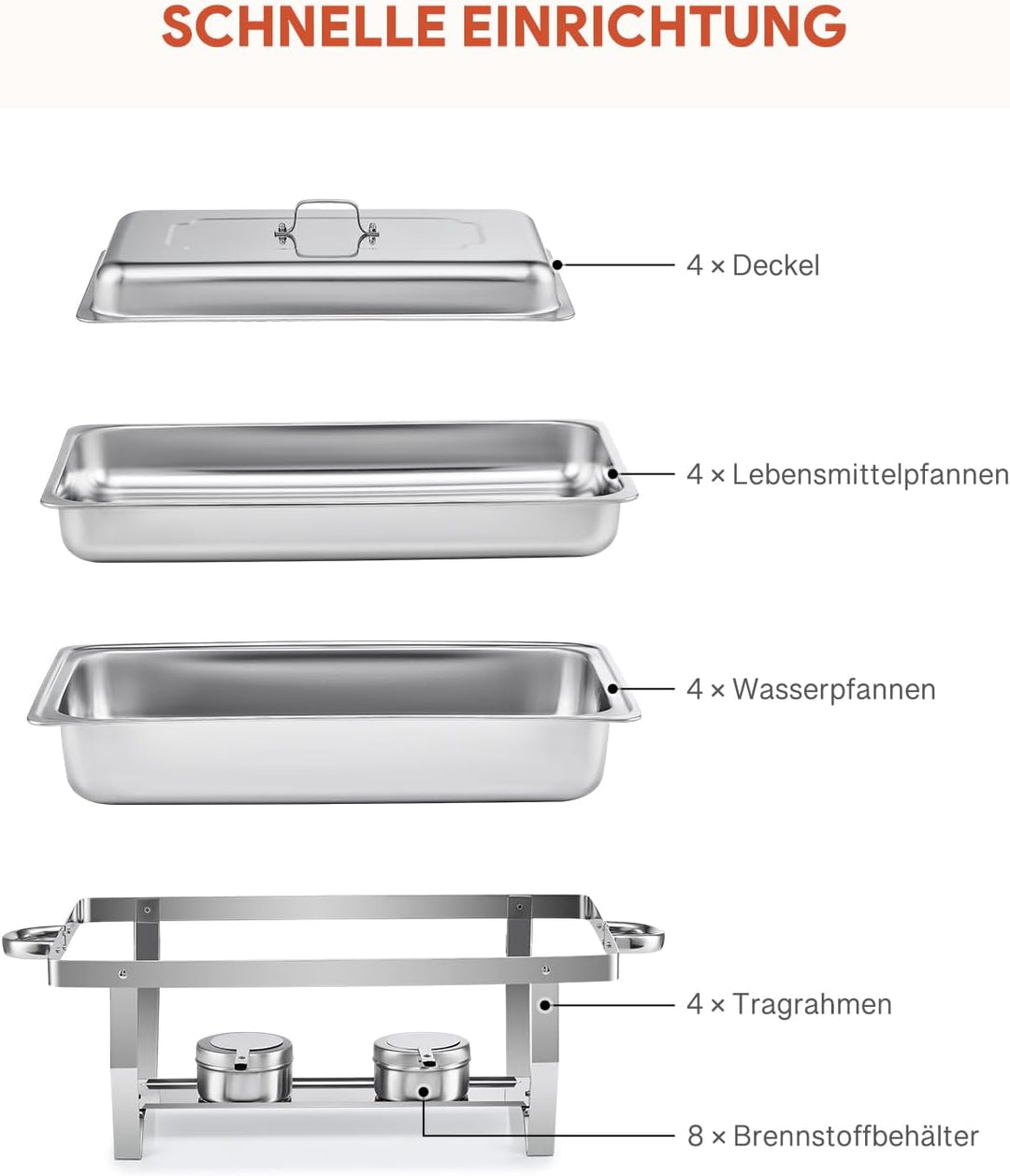 Wilprep Chafing Dish Speisewärmer 9L 4pcs Edelstahl Warmhaltebehälter Wärmebehälter Edelstahl Buffet