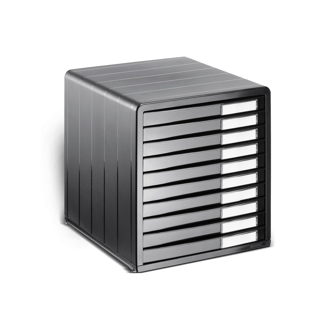 Rotho Timeless Schubladenbox / Bürobox mit 10 Schüben, Kunststoff (PS) BPA-frei, anthrazit, (34.5 x