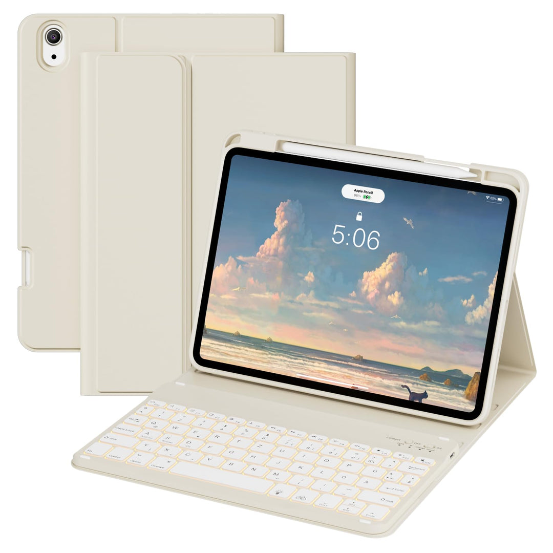 Hülle mit Tastatur für iPad A16 11 Generation 2025/10 Generation 2022 (11/10.9 Zoll) 7 Farben Beleuc