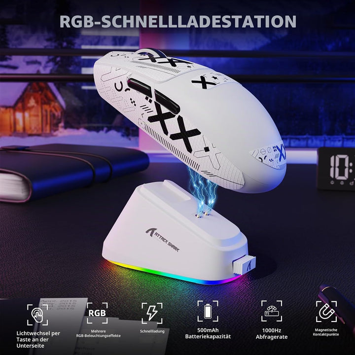 MAMBASNAKE x Attack Shark G3PRO Gaming-Maus mit Magnetischer Ladestation, BT/2.4G Wireless/Kabel, Pi