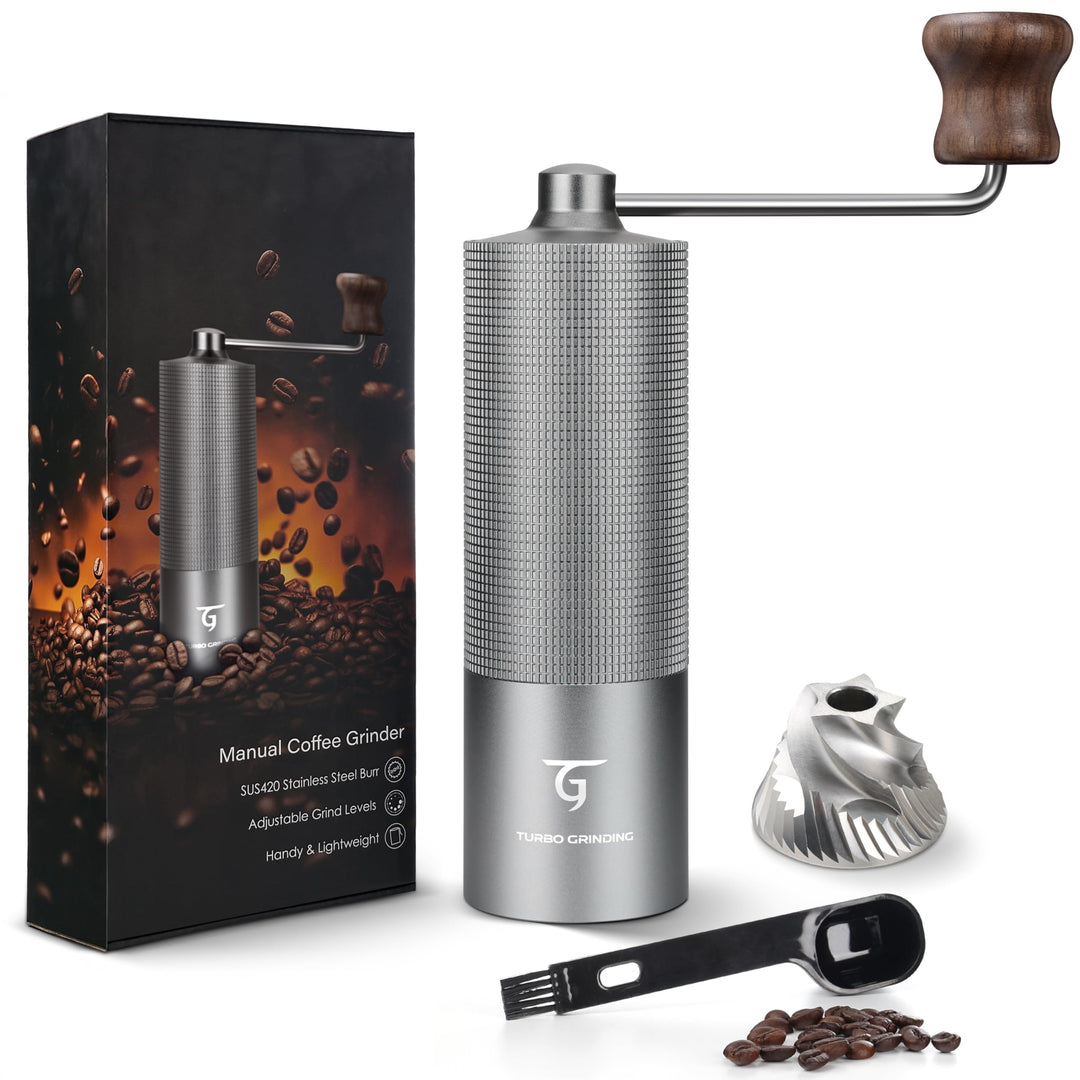 SUNYA Kaffeemühle Manuell mit Kaffeerezeptbuch - Edelstahl Handkaffeemühle mit Kegelmahlwerk Mahlgra