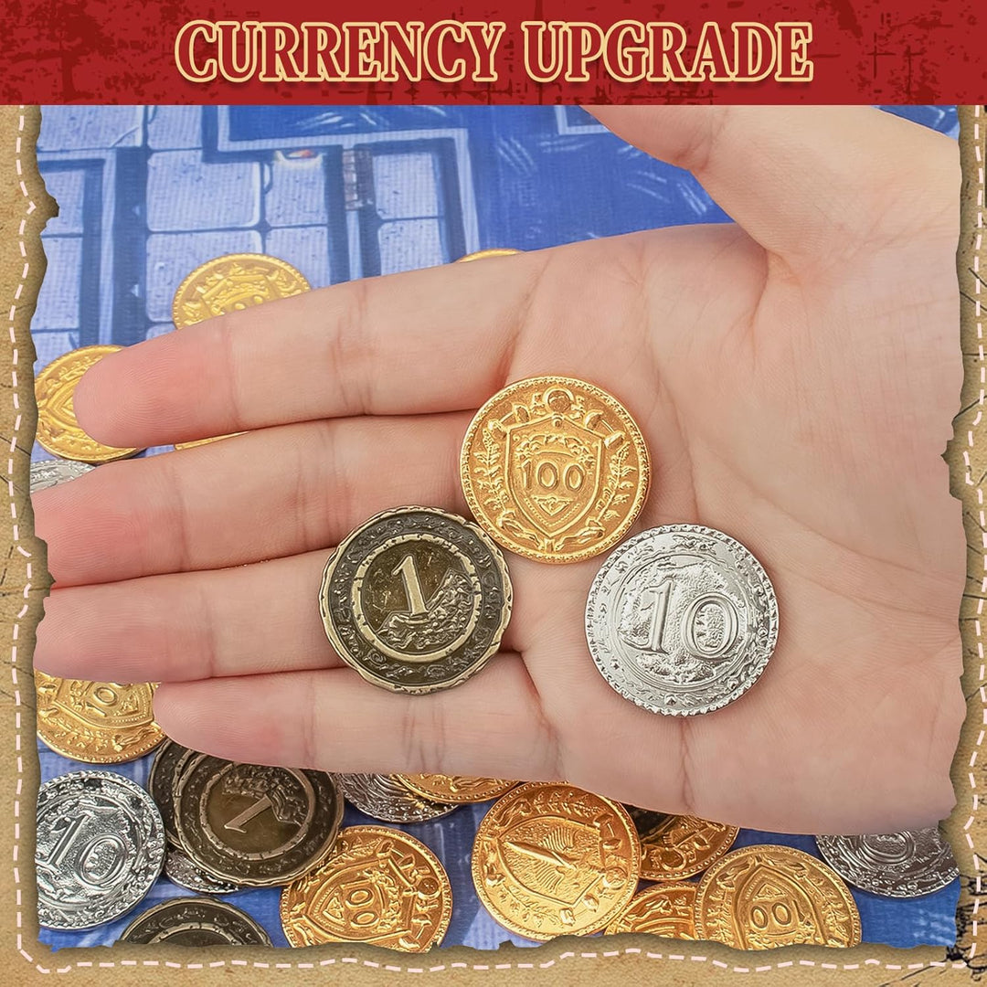Byhoo 50 PCS Metall DND Münzen, 1,2“ Gold Silber Kupfer Token mit Nennwert für Brettspiel und Tablet