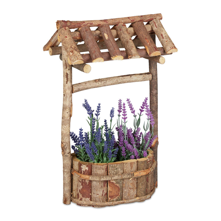Relaxdays, natur Holzbrunnen Garten, dekorativer Zierbrunnen aus Holz, Gartenbrunnen mit Rinde, HxBx