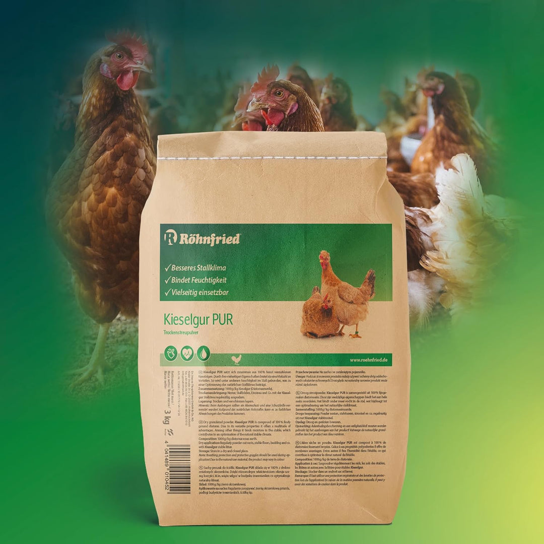 Röhnfried - Kieselgur PUR (3000 g) - Naturreine Kieselerde in Pulver-Form - für ihren Hühnerstall, K
