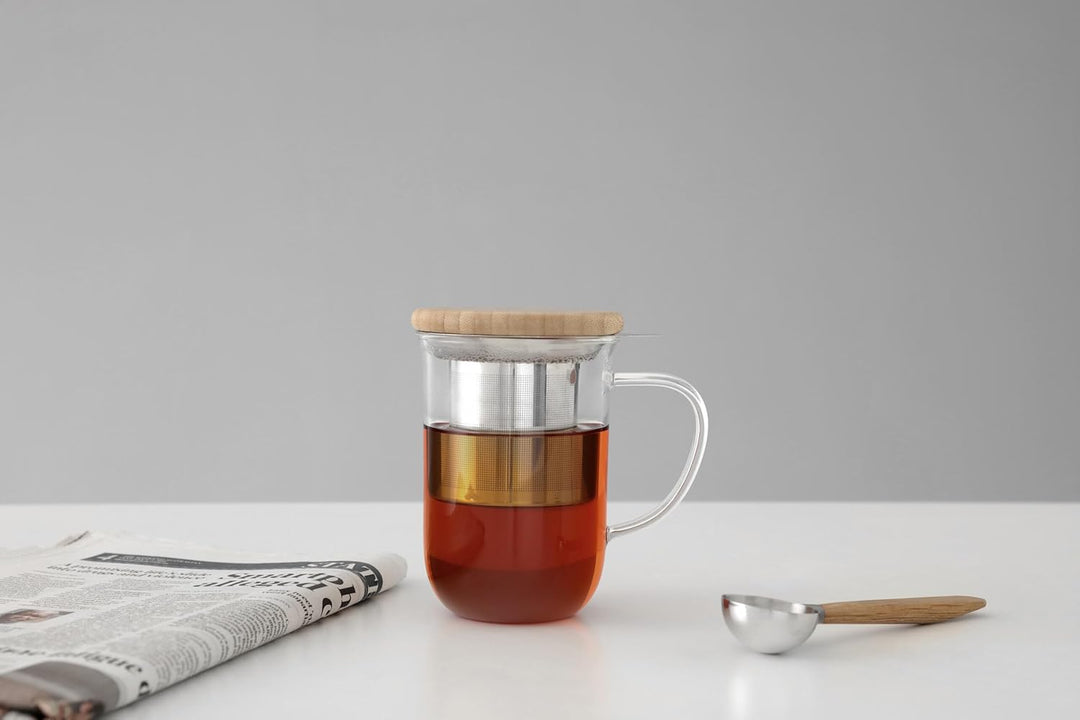 VIVA Minima Balance Teeglas mit Sieb &amp; Bambusdeckel, 500 ml | Doppelwandig und hitzebestaendig, hael