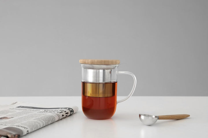 VIVA Minima Balance Teeglas mit Sieb &amp; Bambusdeckel, 500 ml | Doppelwandig und hitzebestaendig, hael