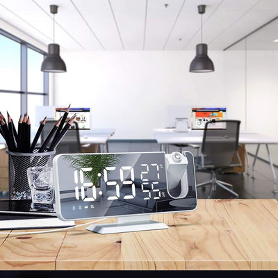 YUNYODA Projektionswecker, digitaler LED-Wecker mit Spiegelfläche, USB-Ladeanschluss, Wiederholung,