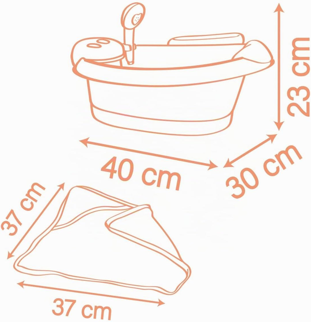 Smoby – Baby Nurse Puppen-Badewanne – Elektronisches Spielmodul mit Wasserstrahlen, LED-Licht, Blase