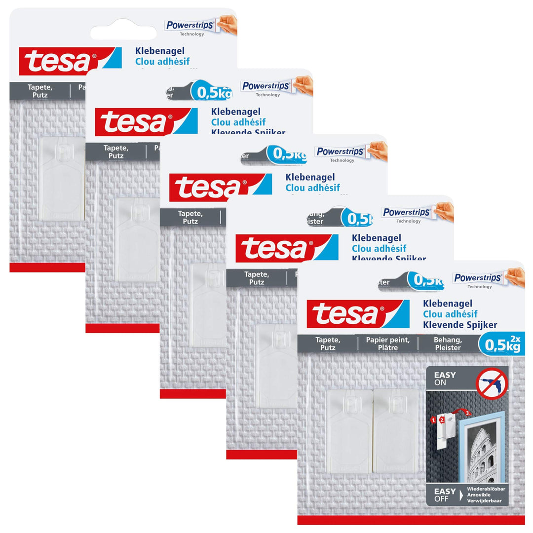 tesa 77772-00000 Klebenagel für Tapeten und Putz, 5er Pack 0,5 Kg, Weiss, 5er Pack 0,5 Kg