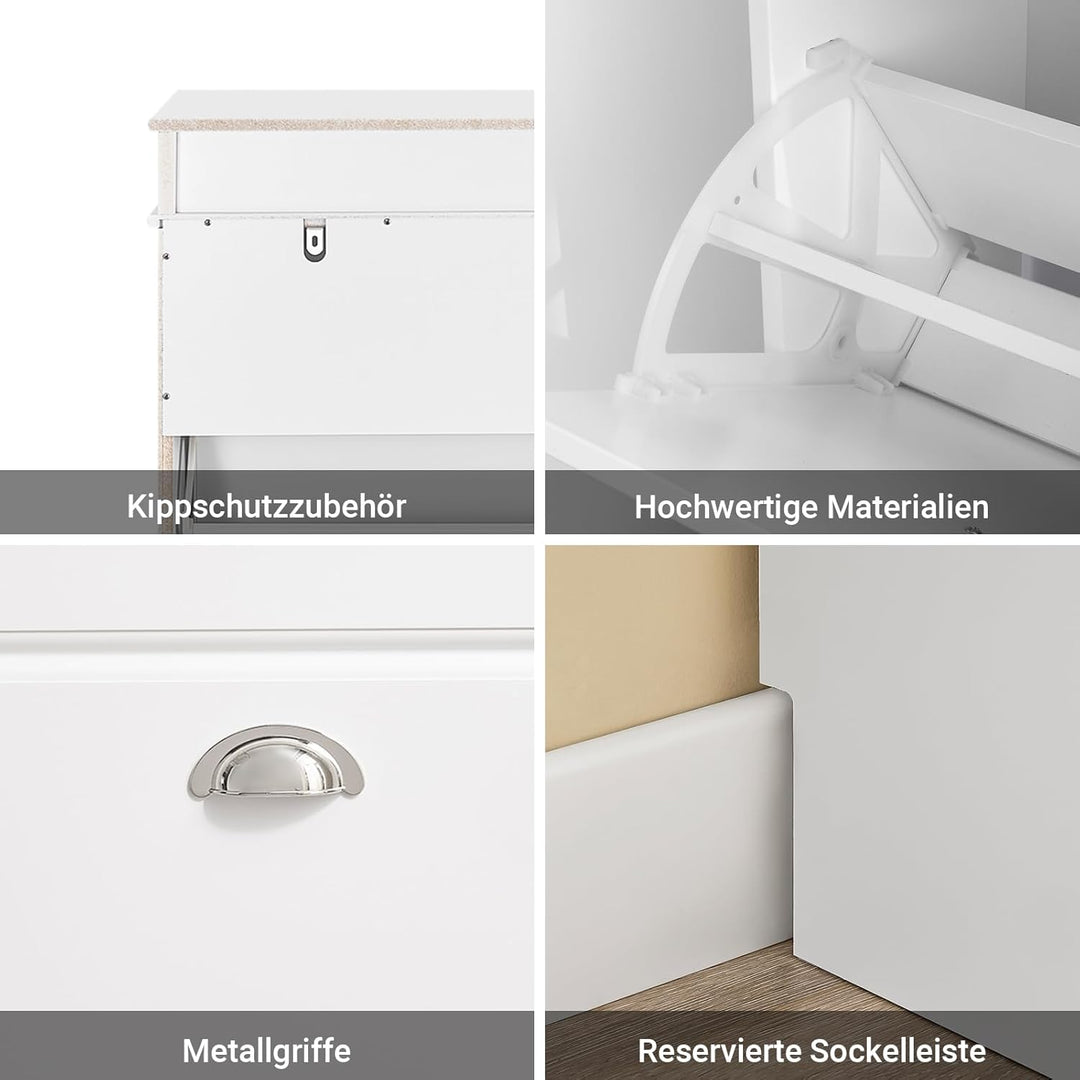 SoBuy Schuhschrank Schmal mit 2 Klappen - Schmaler Schuhkipper mit 2 Ablagen, Verstellbares Schuhreg