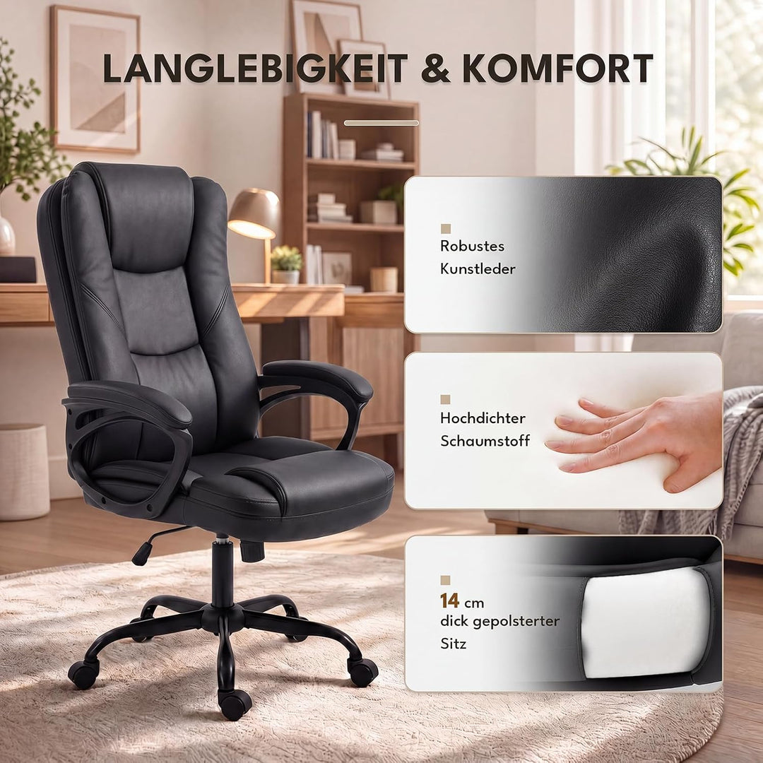 Bürostuhl mit Wippfunktion 150kg, Chefsessel Hohe Rückenlehne | Schreibtischstuhl Ergonomisch, Zonen