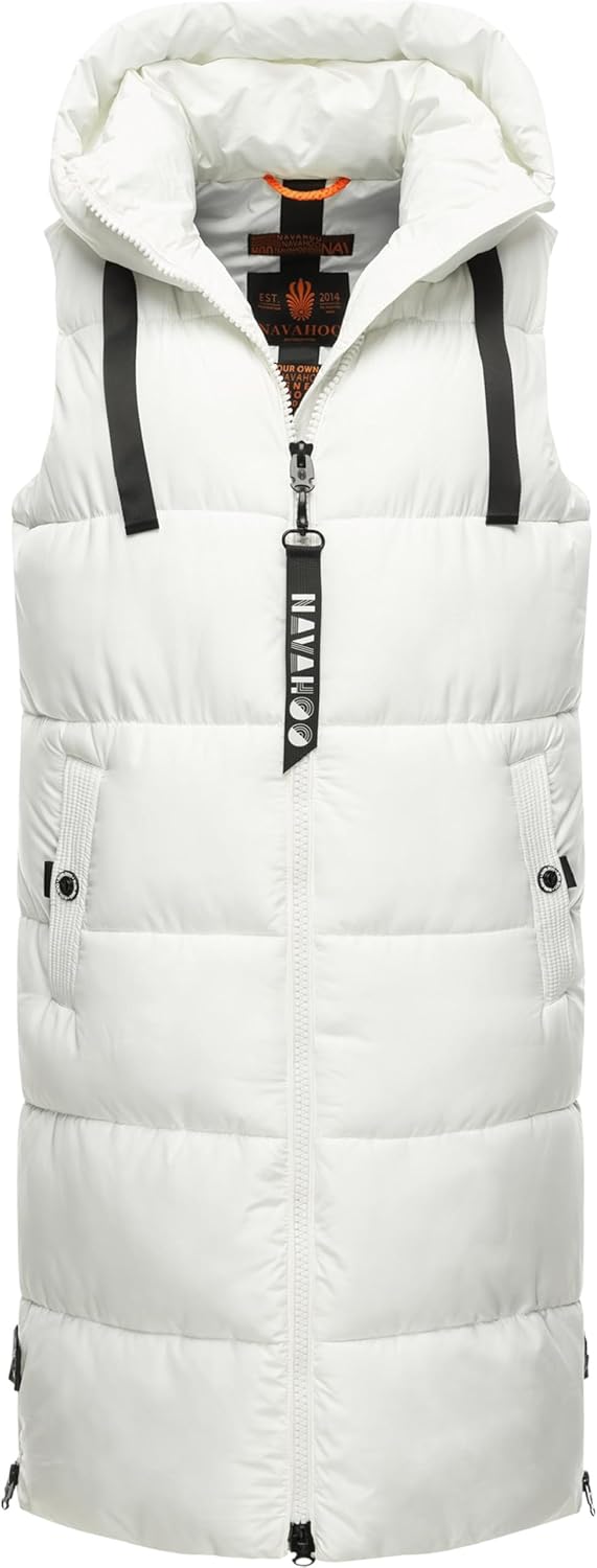 Navahoo Damen ärmellose lange Outdoorweste warme Winterjacke Schnuffelchen XS-3XL XS Offwhite, XS Of
