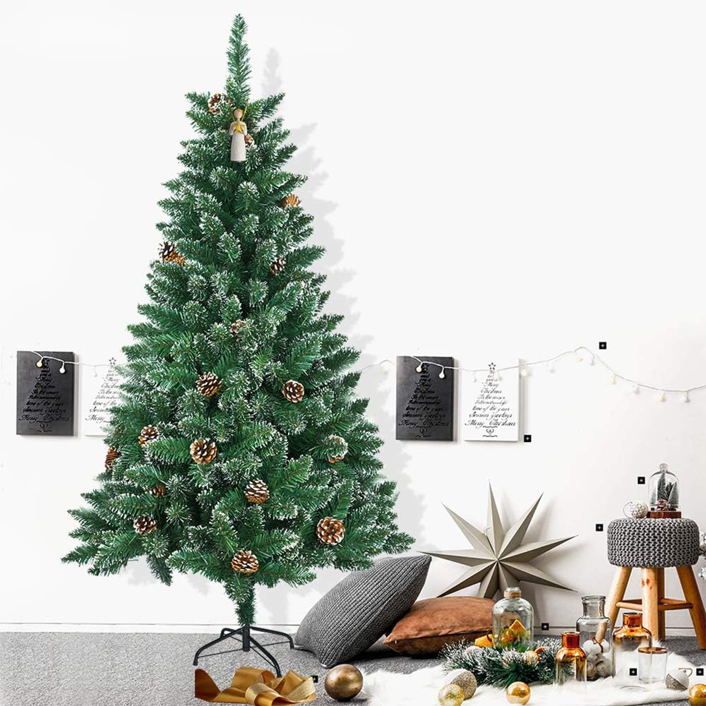 Froadp 150cm Künstlicher PVC Weihnachtsbaum Tannenbaum Kiefernadel Mit Schnee-Effekt(Schnee-Effekt,