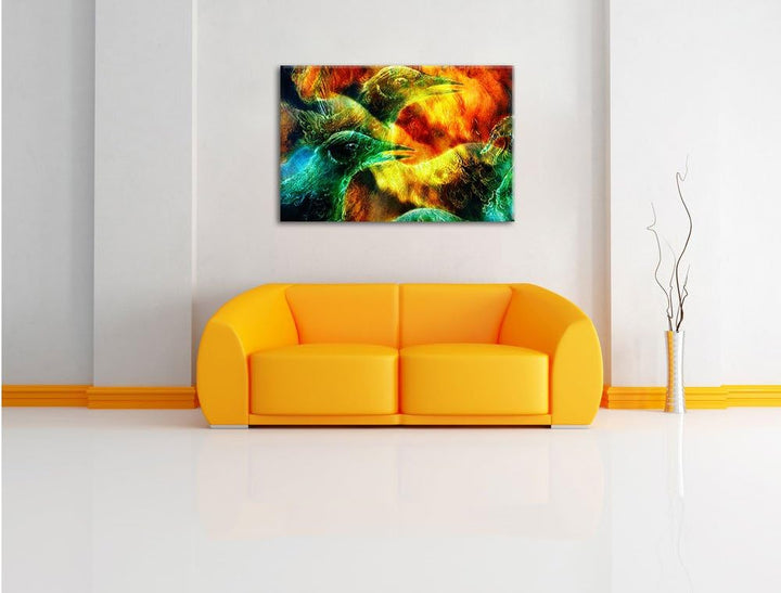 Vogel Phönix Collage, Format: 100x70 auf Leinwand, XXL riesige Bilder fertig gerahmt mit Keilrahmen,