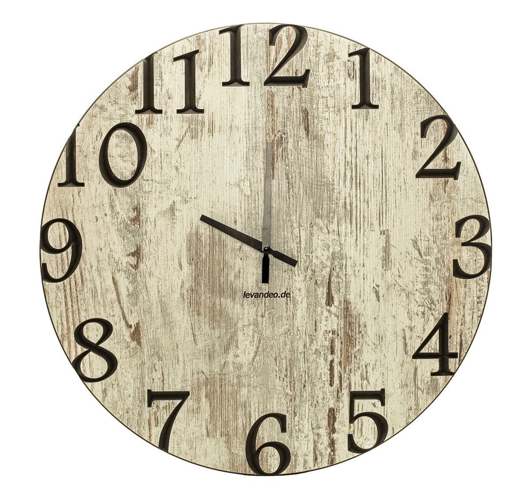 levandeo Wanduhr 60cm rund Holz Markenuhr Klassische Ziffern Shabby Chic Made in Germany 60cm Shabby