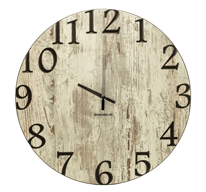 levandeo Wanduhr 60cm rund Holz Markenuhr Klassische Ziffern Shabby Chic Made in Germany 60cm Shabby