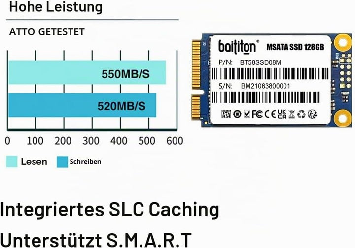 BAITITON MSATA III 128GB SSD Internal Solid State Drive 128GB MSATA, 128GB MSATA