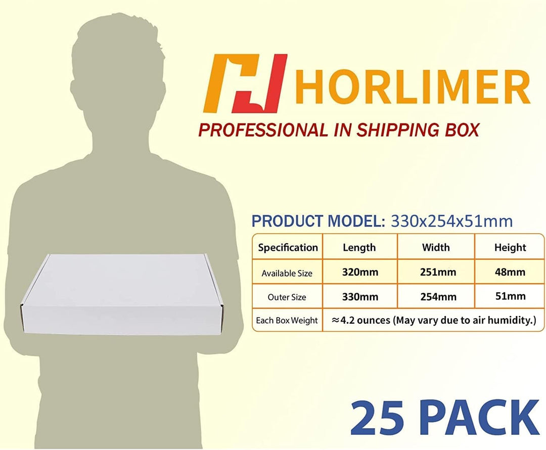 HORLIMER 25 Stück Versandkarton Klein Karton Box, 330x254x51mm Verpackungskartons mit Deckel für War
