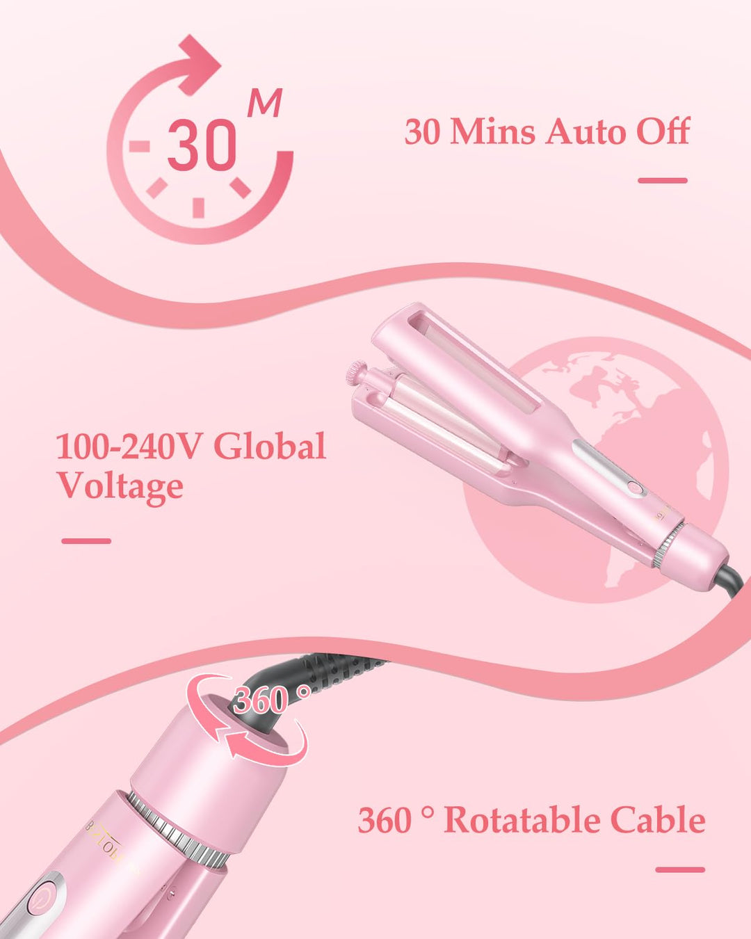 4 In 1 Einstellbar Welleneisen für Haare - 22/25/32/38mm Lockenstab für Beach Waves/Natürlich Wellen