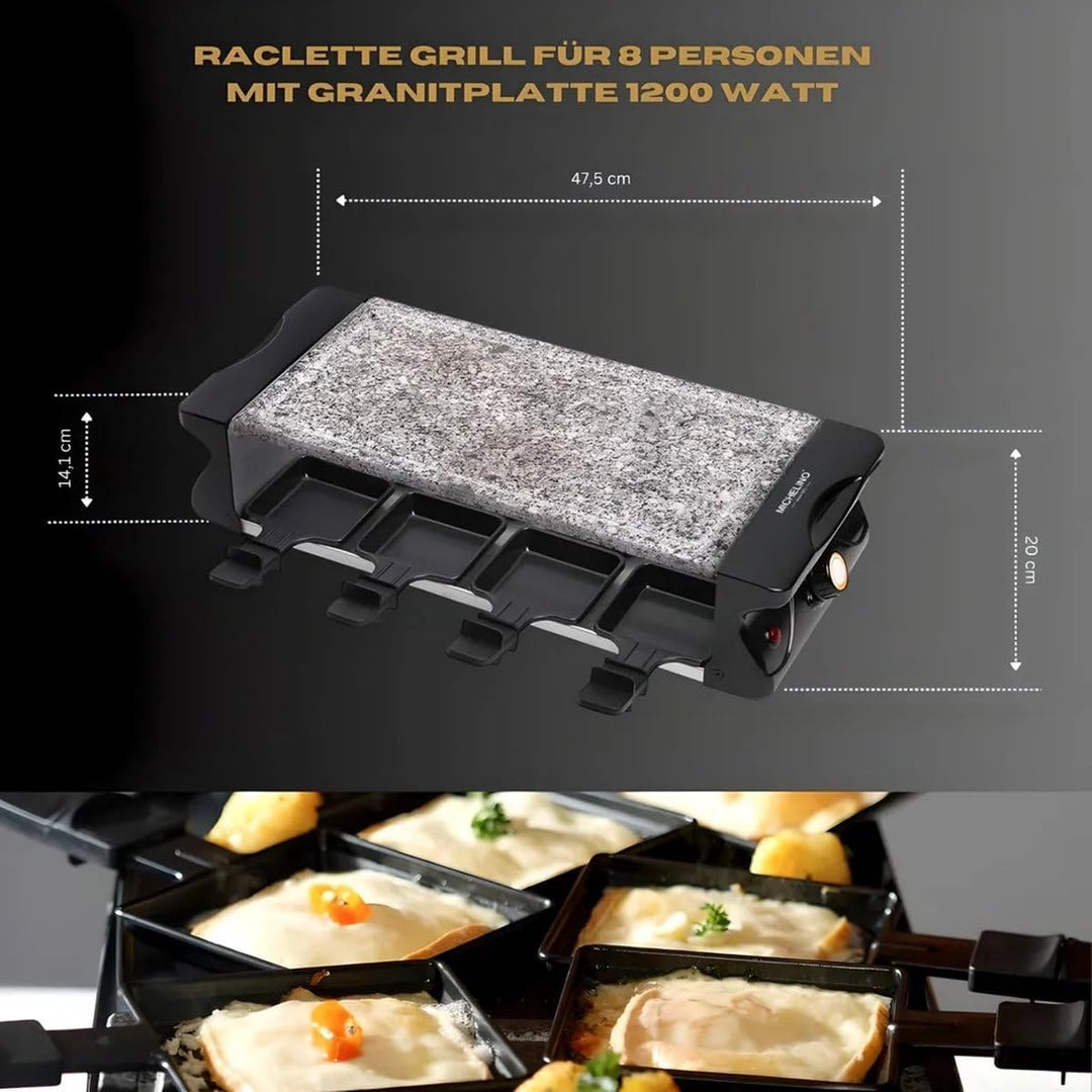 Michelino Raclett BBQ-Grill für 8 Personen mit 8 Steinplatte PP-Spateln Tischgrill Grill Platte mit